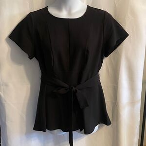Lane Bryant Black Short Sleeve Blouse NWT 14 14W Waist Tie